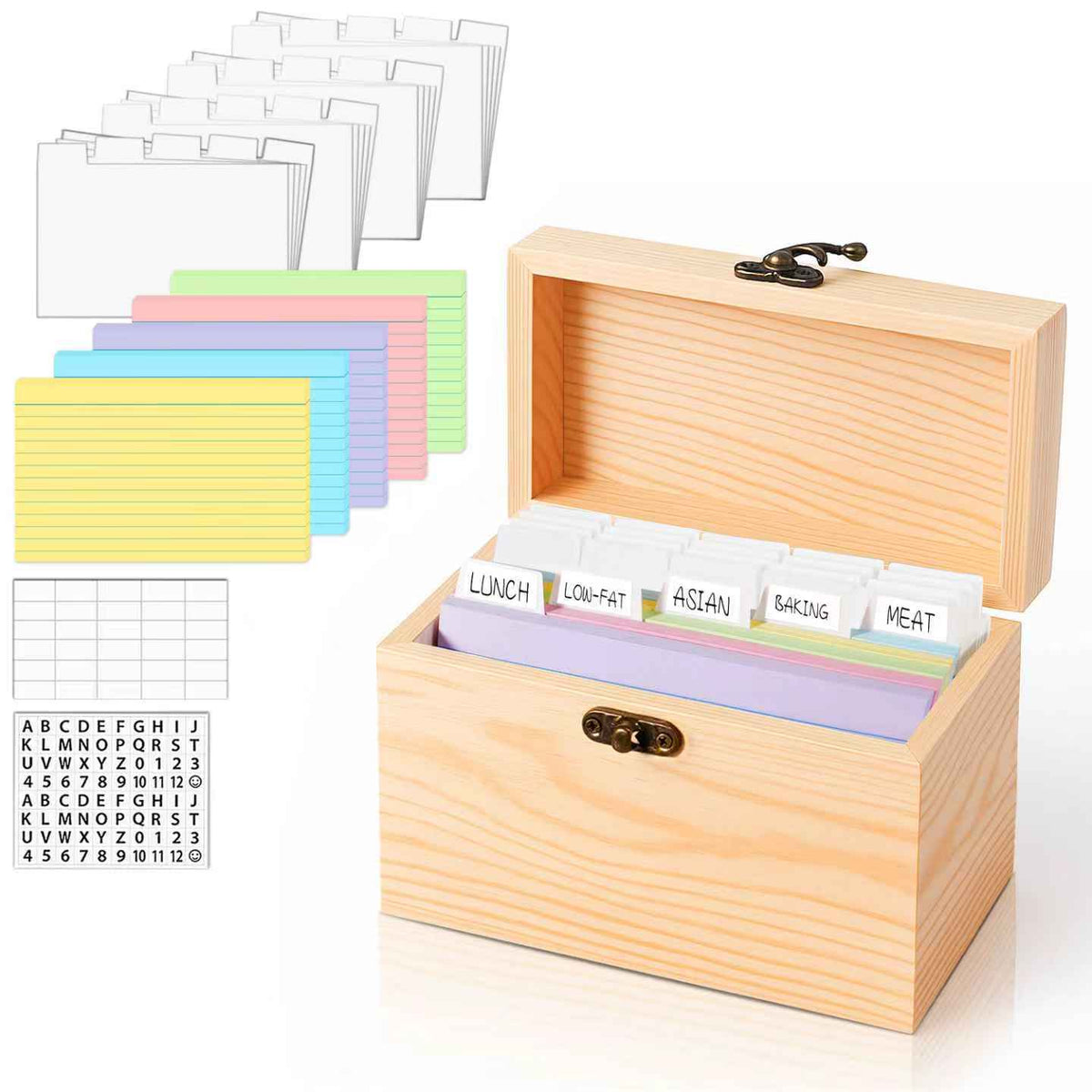 Natural Wood 3x5 & 4x6 Index Card Organizer Box Set