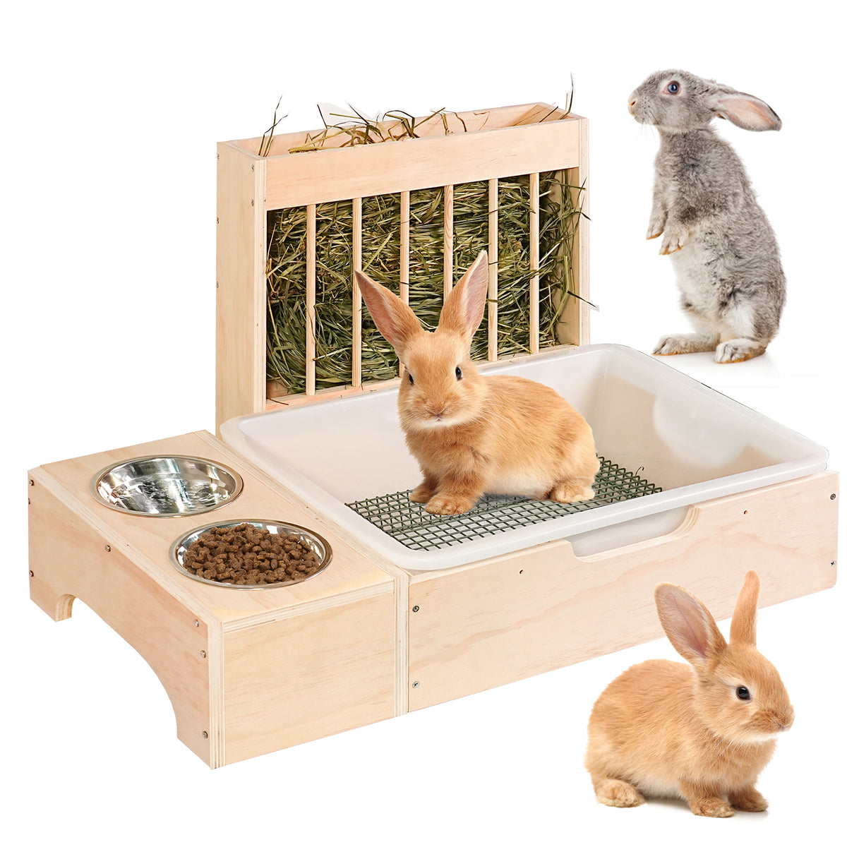 3-in-1 Extra Large Rabbit Hay Feeder Station