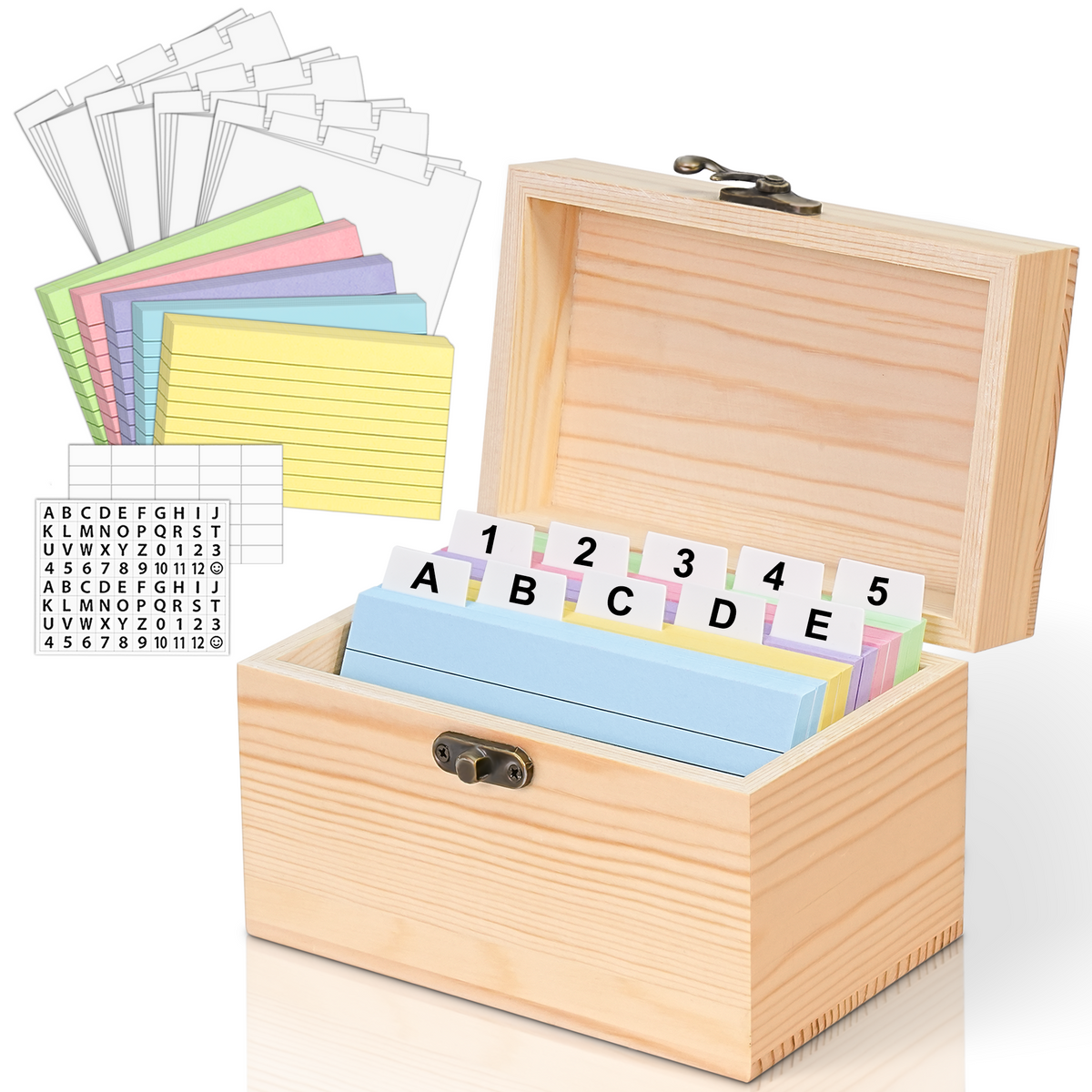 Natural Wood 3x5 & 4x6 Index Card Organizer Box Set