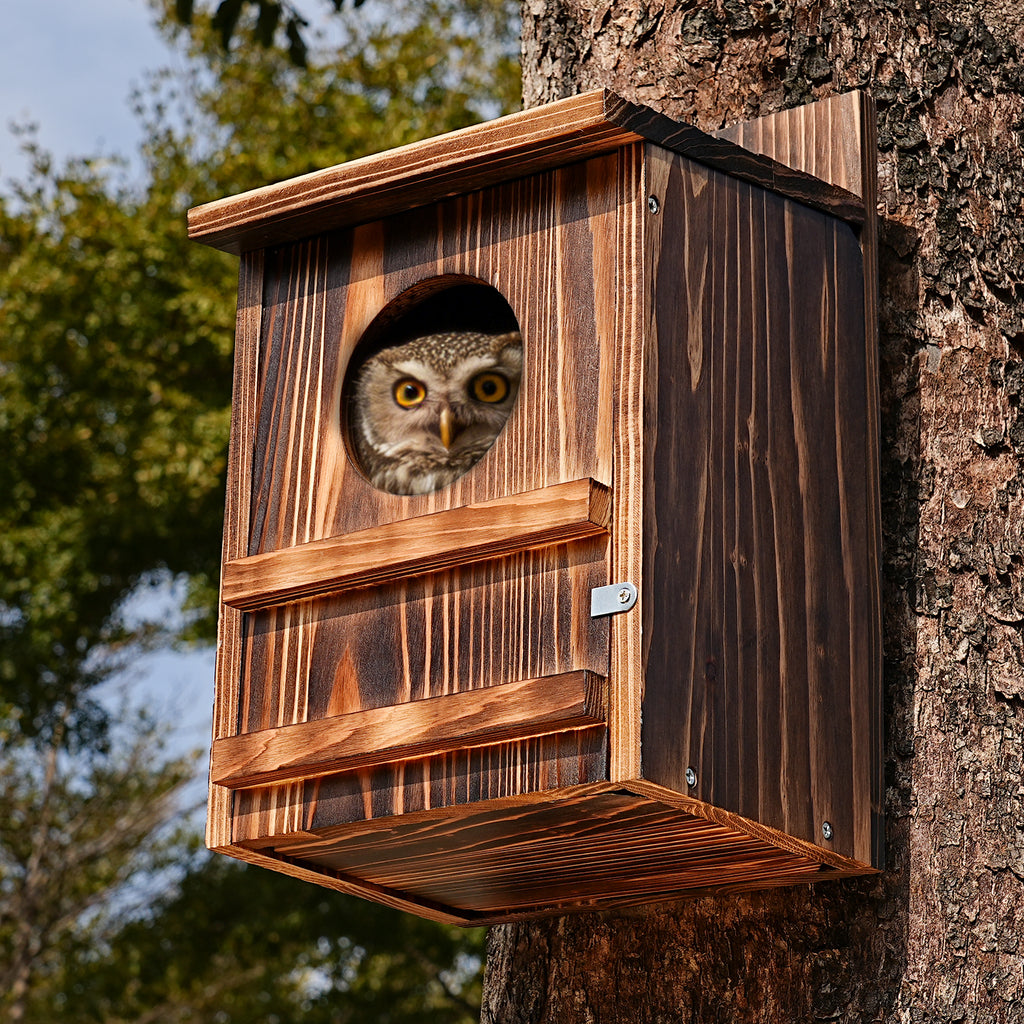 Wooden Owl Nesting Box with Landing Platform
