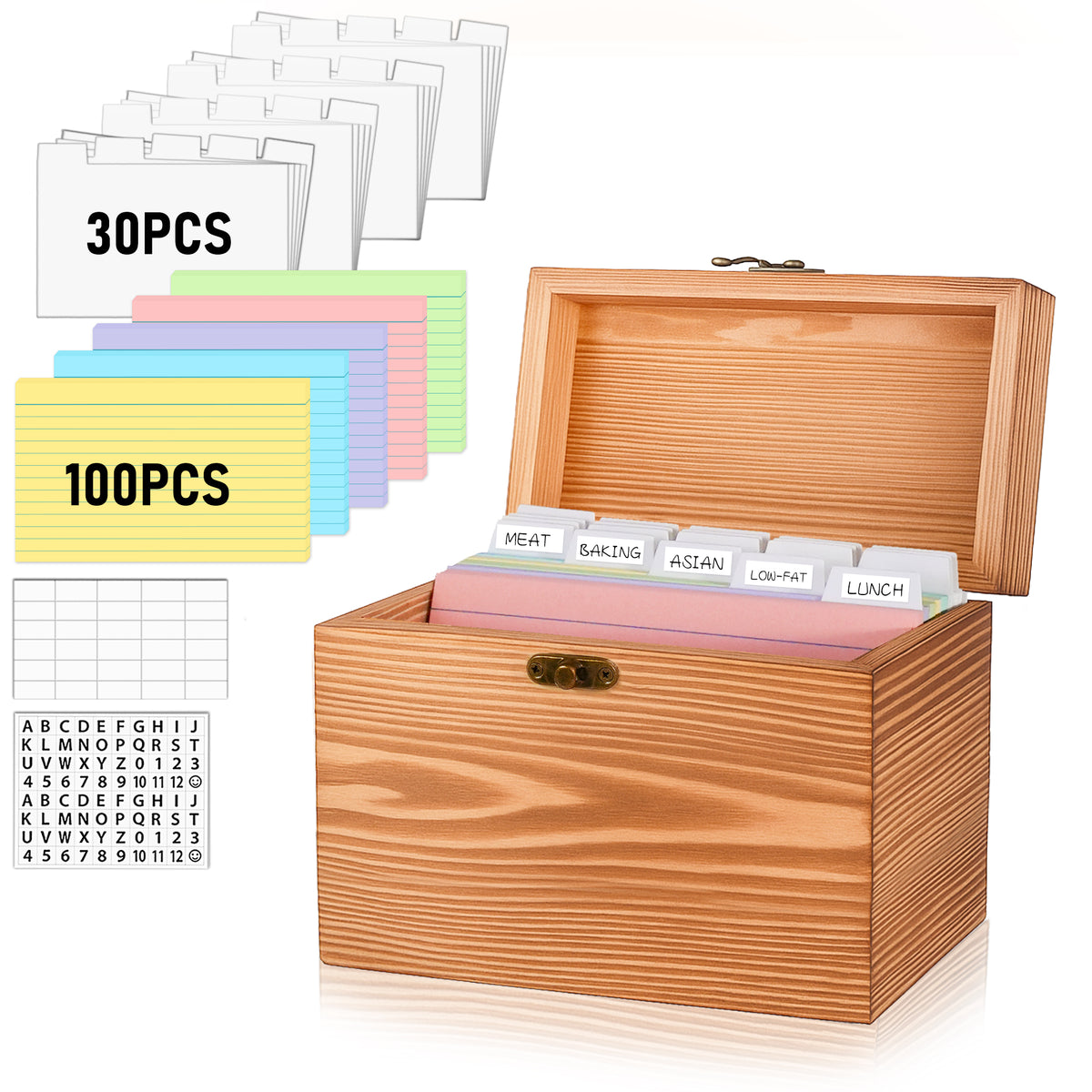 Torched Wood 3x5 & 4x6 Index Card Organizer Box