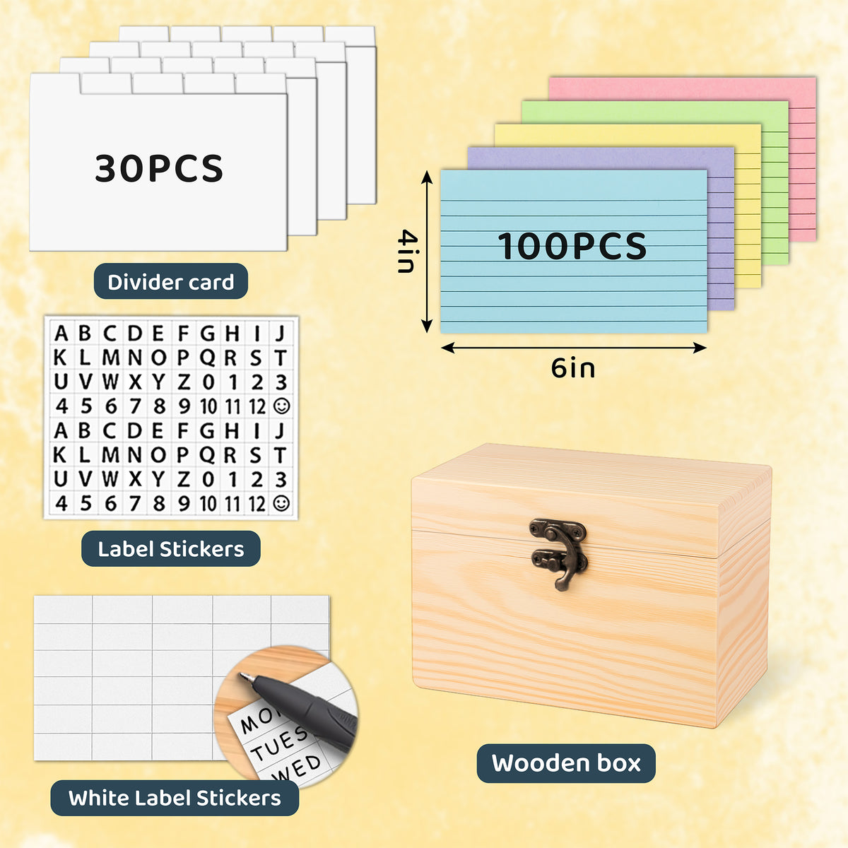 Natural Wood 3x5 & 4x6 Index Card Organizer Box Set