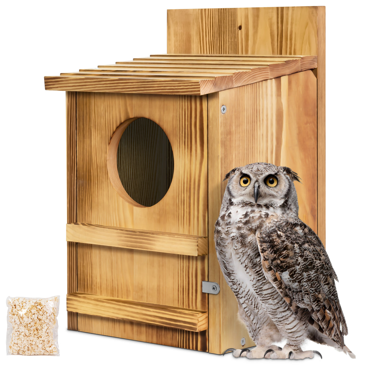 Wooden Owl Nesting Box with Landing Platform