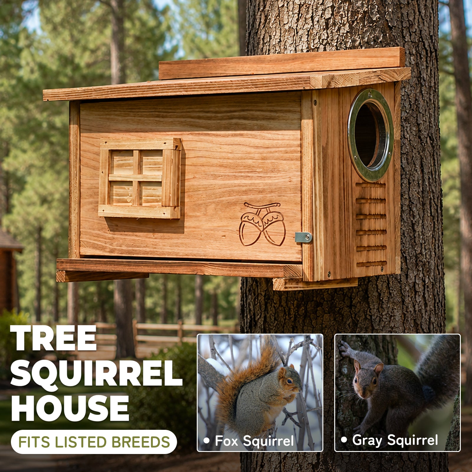 Side-Entrance Wooden Squirrel House