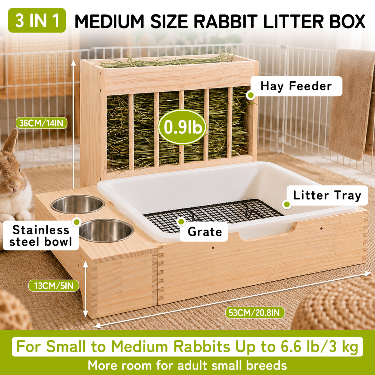 3-in-1 Medium Rabbit Hay Feeder Station