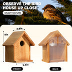 Window-Mounted Wooden Birdhouse with Viewing Panel