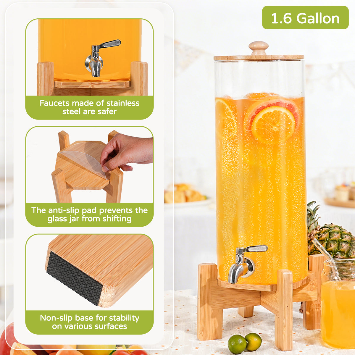 2-Pack 1.1-Gallon & 1.6-Gallon Glass Drink Dispenser Set