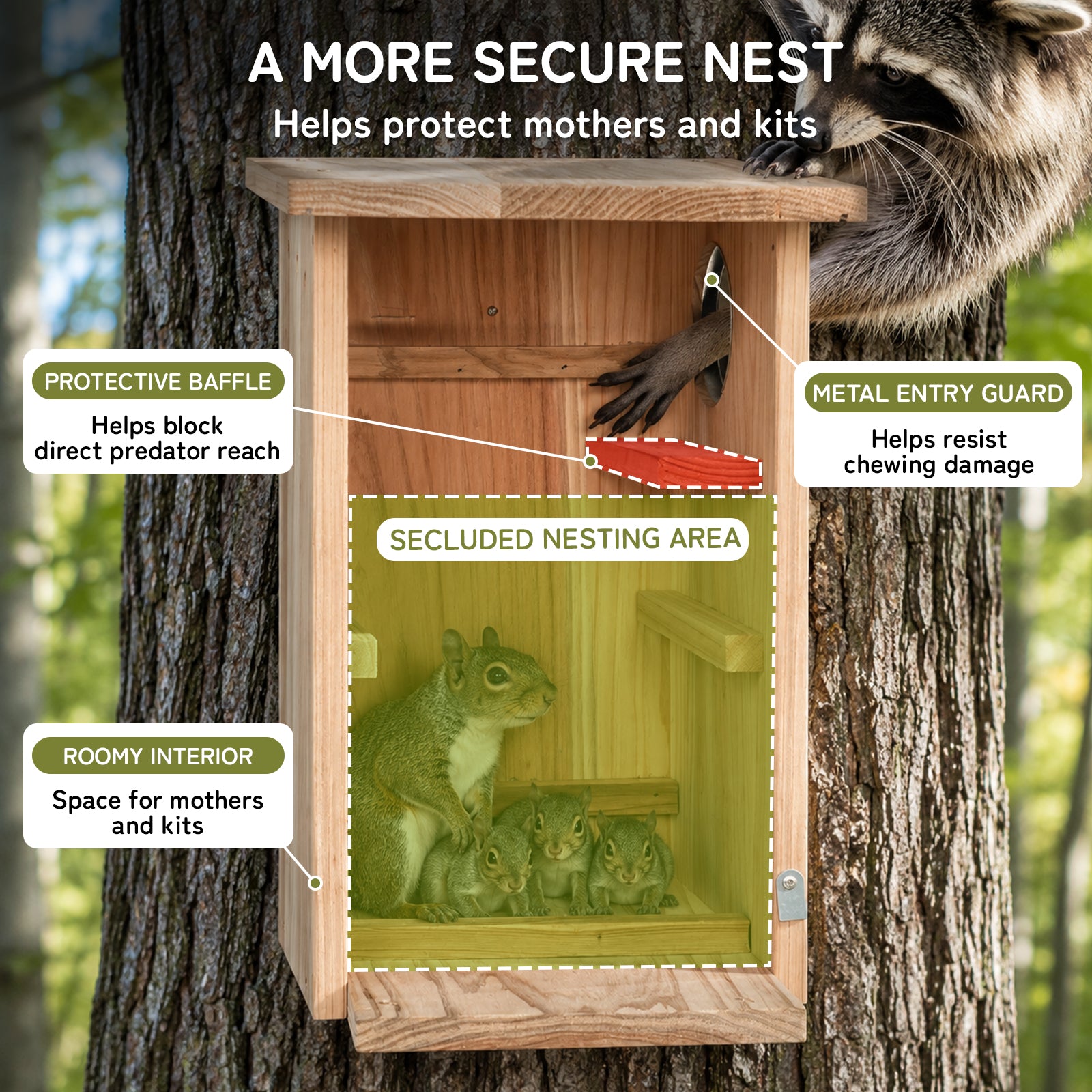 Wooden Squirrel House with Dual Corn Feeder