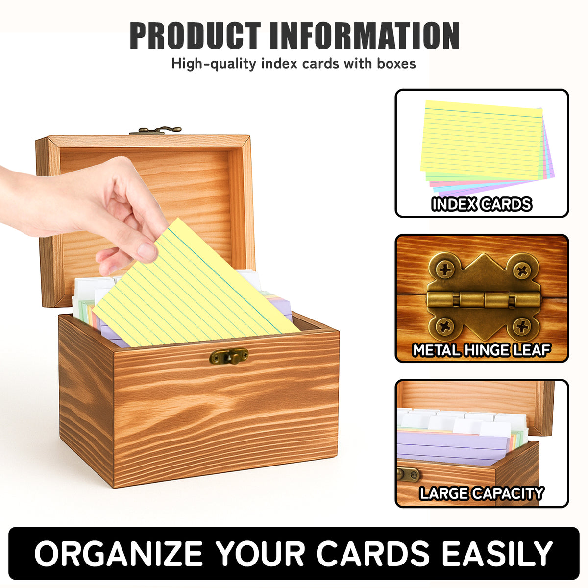 Torched Wood 3x5 & 4x6 Index Card Organizer Box