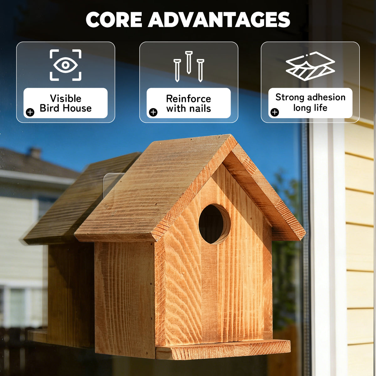 Window-Mounted Wooden Birdhouse with Viewing Panel