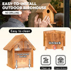 Window-Mounted Wooden Birdhouse with Viewing Panel