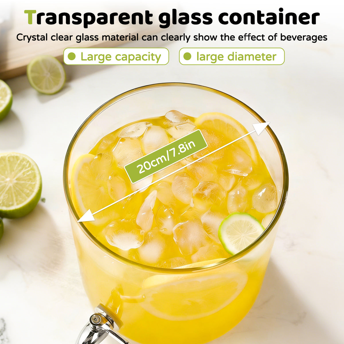 2.2-Gallon Glass Beverage Dispenser Set with Wood Stand