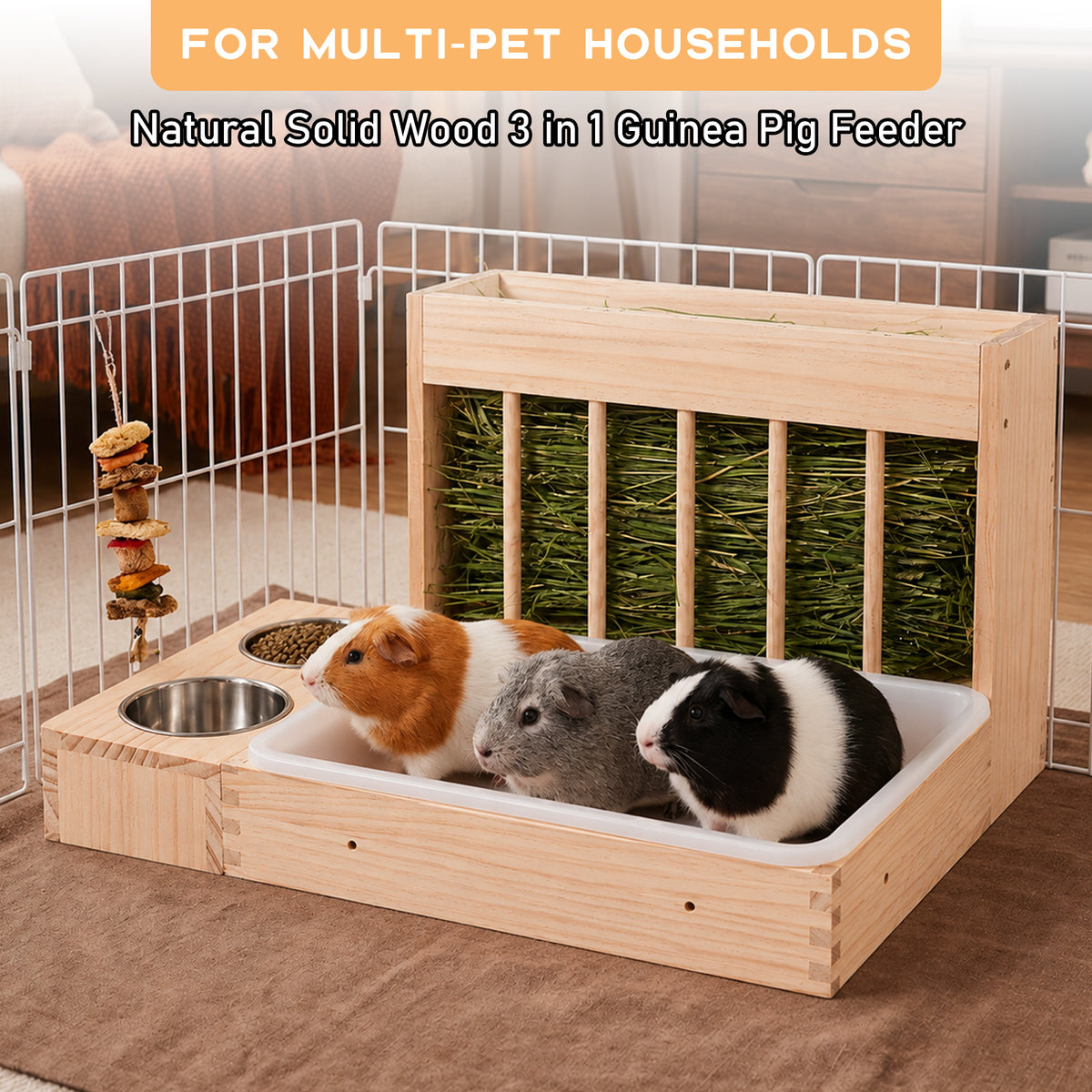 3-in-1 Small Pet Hay Feeder Station