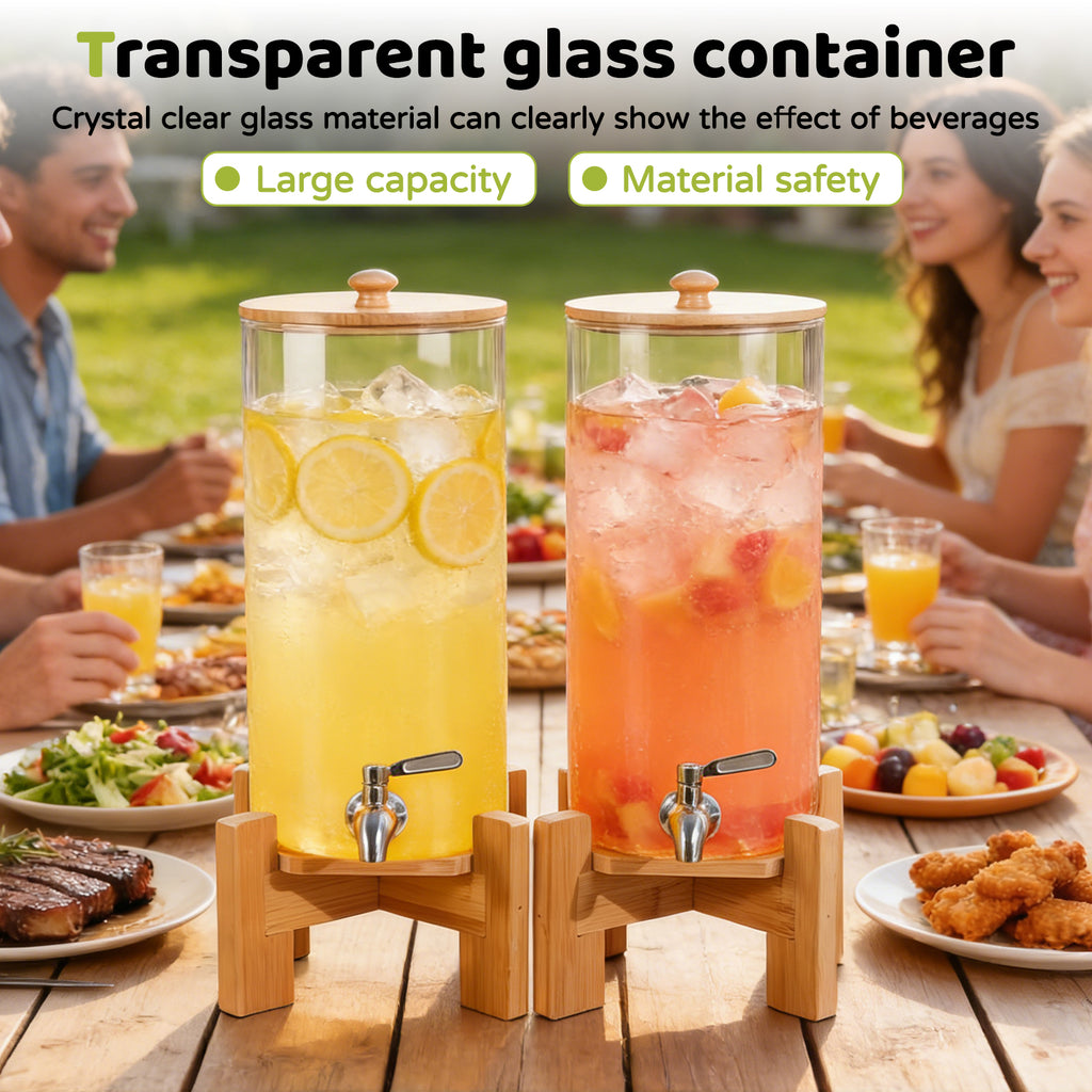 2-Pack 1.1-Gallon & 1.6-Gallon Glass Drink Dispenser Set