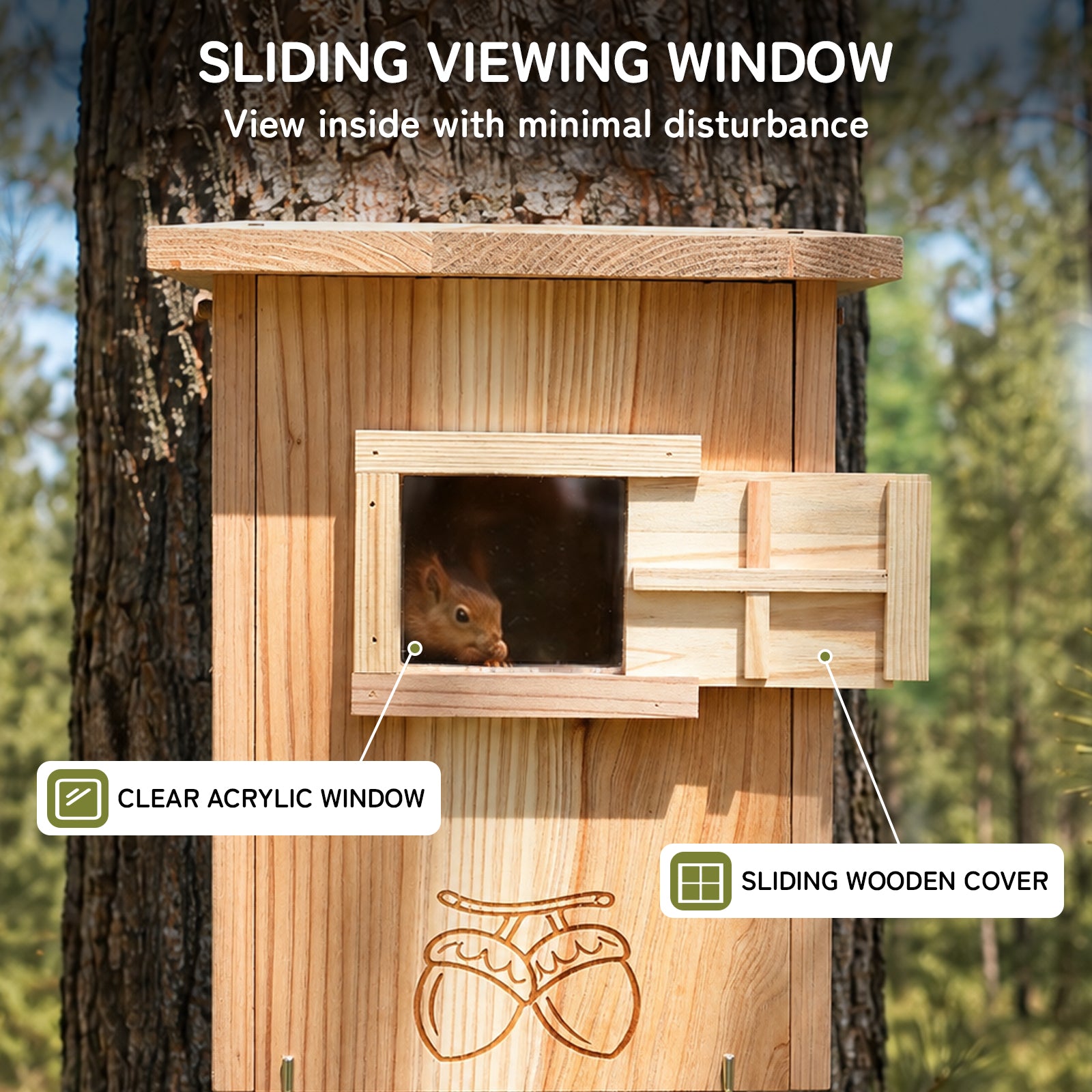 Wooden Squirrel House with Dual Corn Feeder
