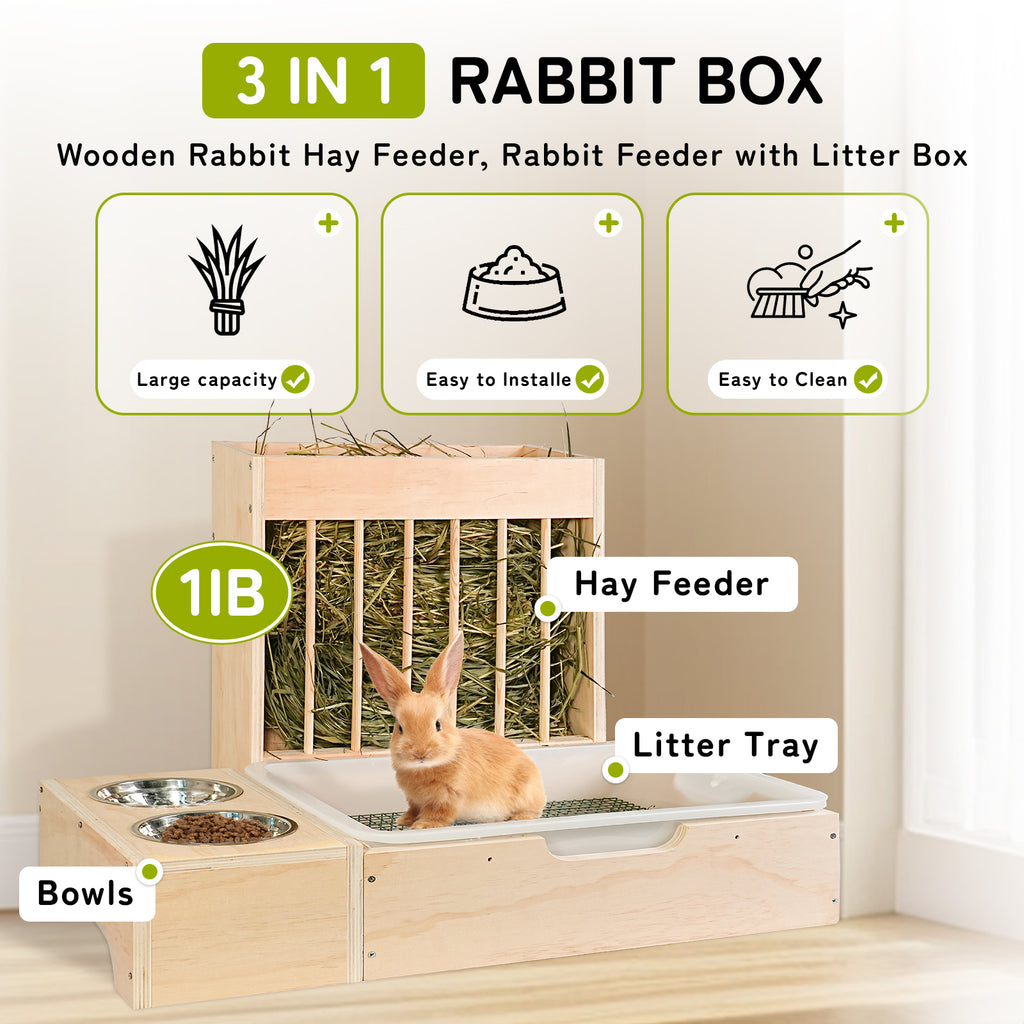 3-in-1 Extra Large Rabbit Hay Feeder Station