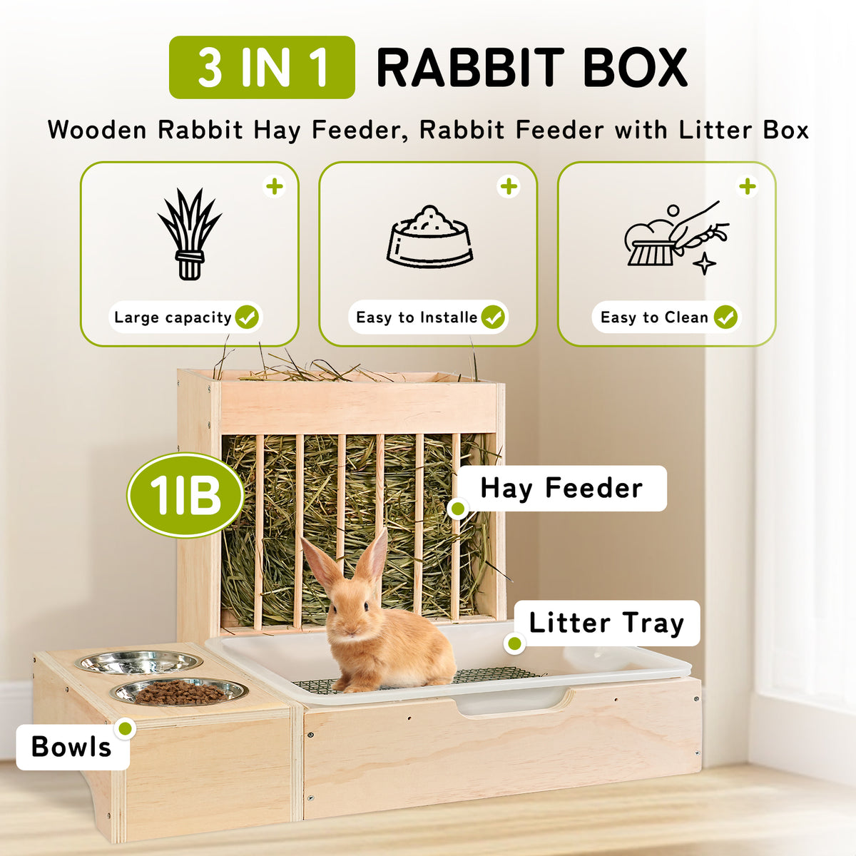 3-in-1 Extra Large Rabbit Hay Feeder Station