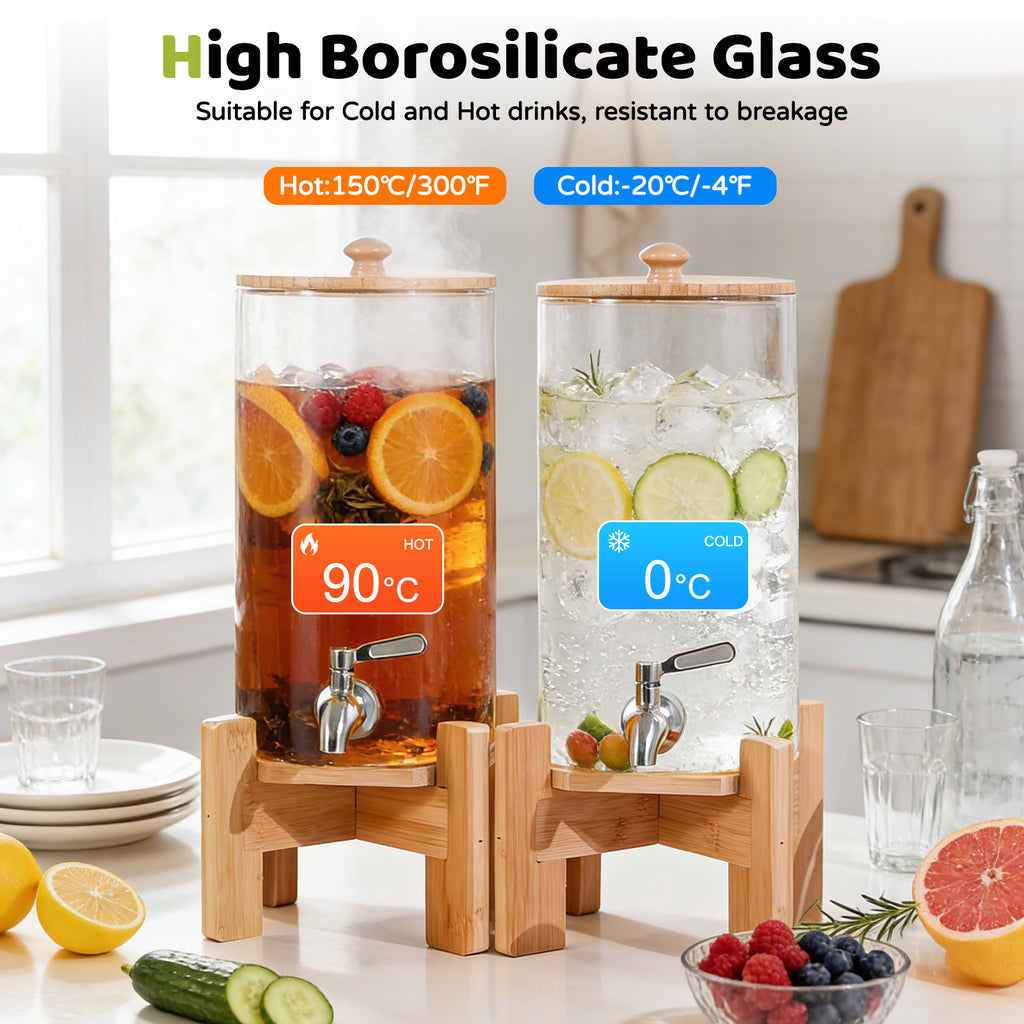 2-Pack 1.1-Gallon & 1.6-Gallon Glass Drink Dispenser Set