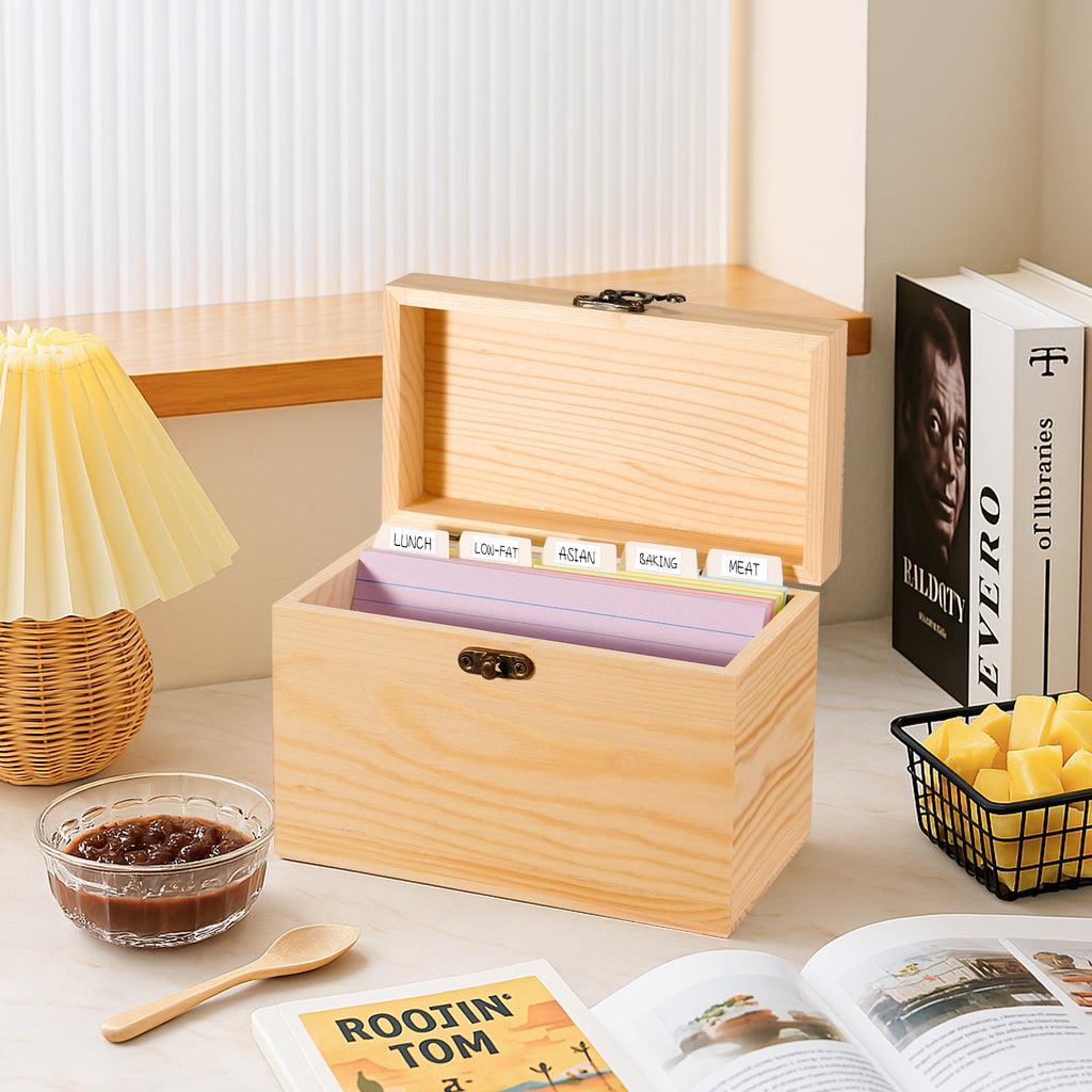 Natural Wood 3x5 & 4x6 Index Card Organizer Box Set