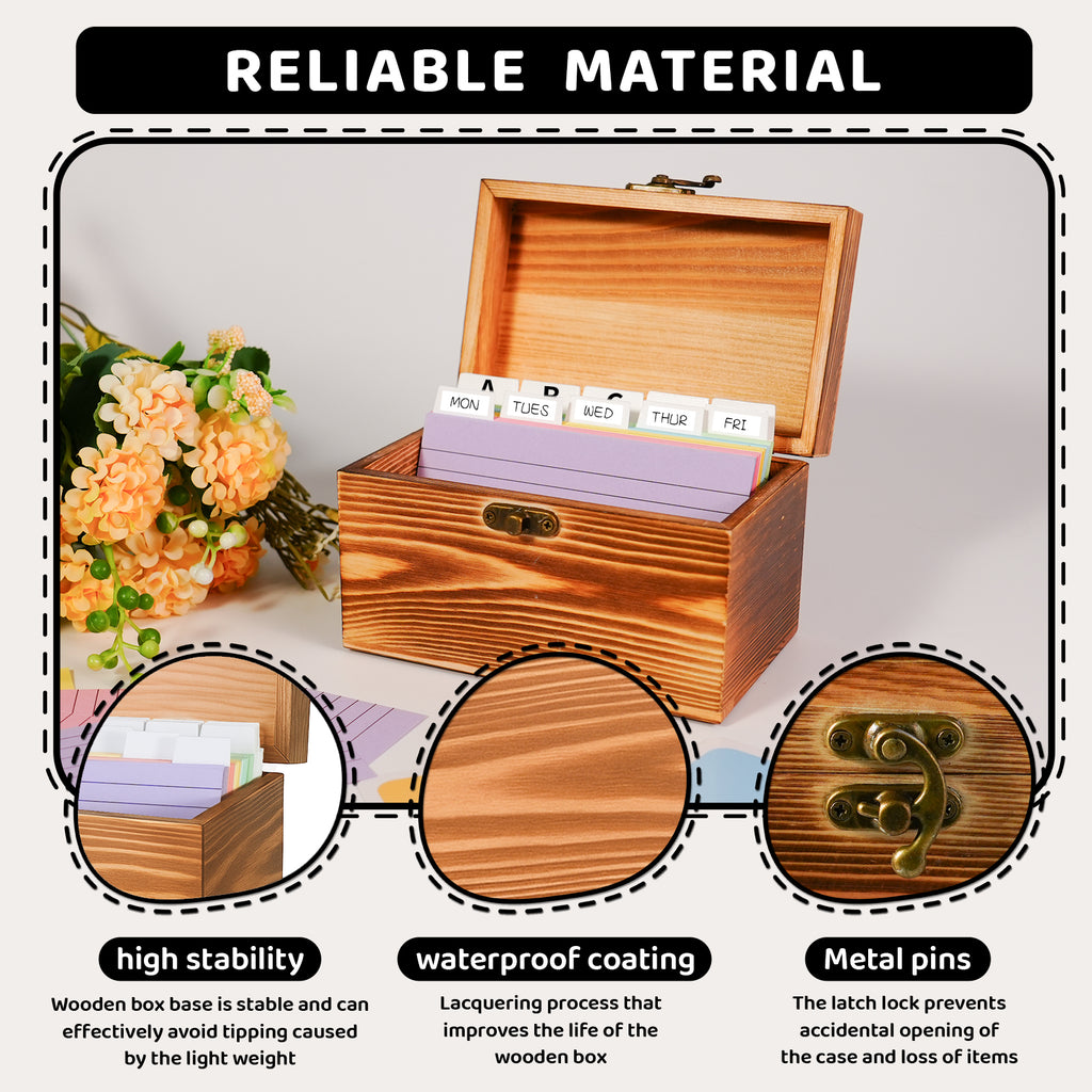 Torched Wood 3x5 & 4x6 Index Card Organizer Box