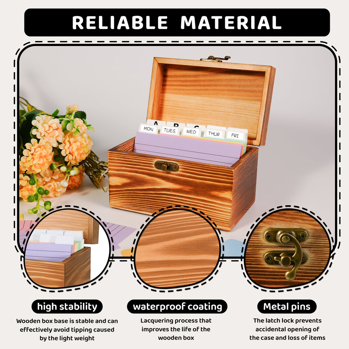 Torched Wood 3x5 & 4x6 Index Card Organizer Box