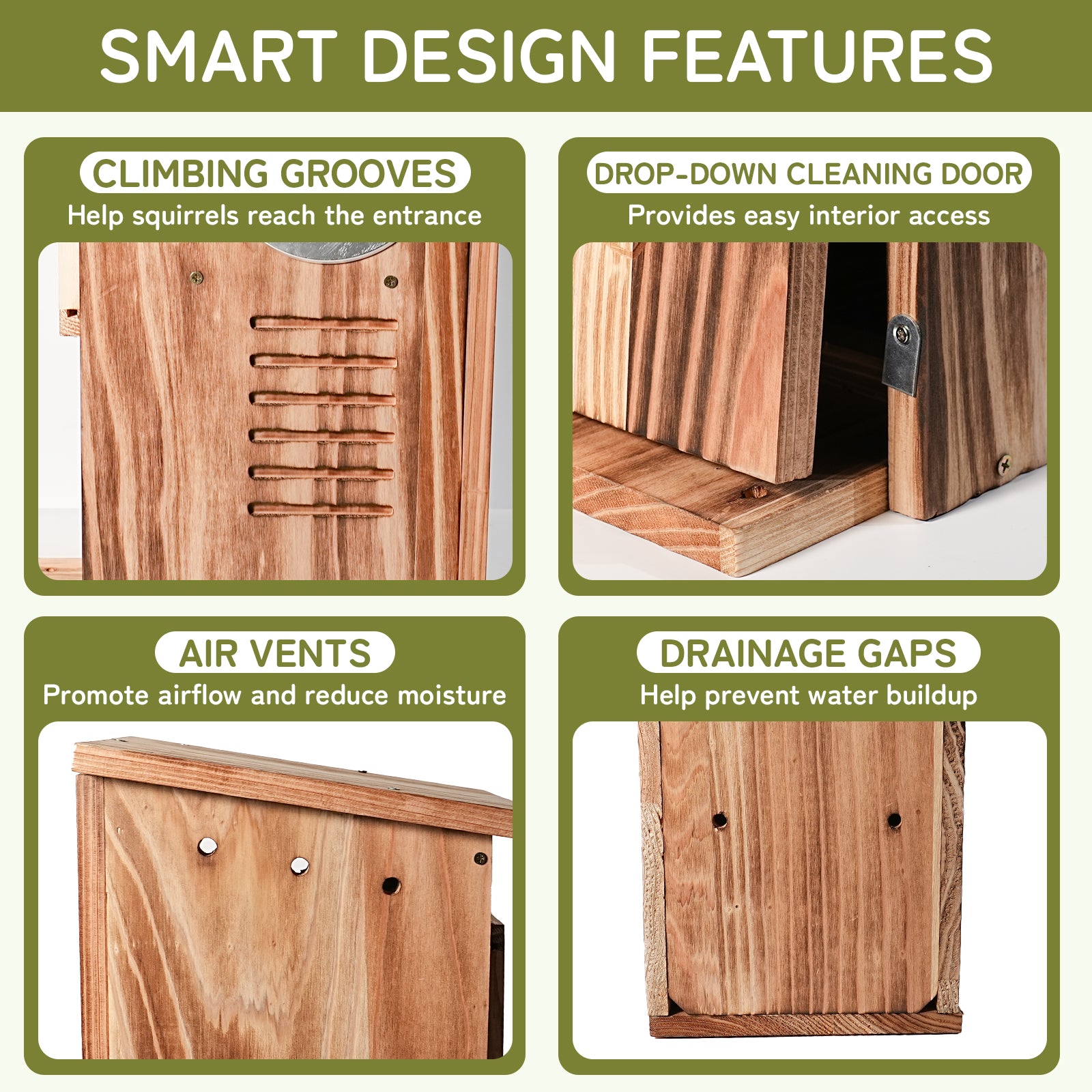 Wooden Squirrel House with Dual Corn Feeder