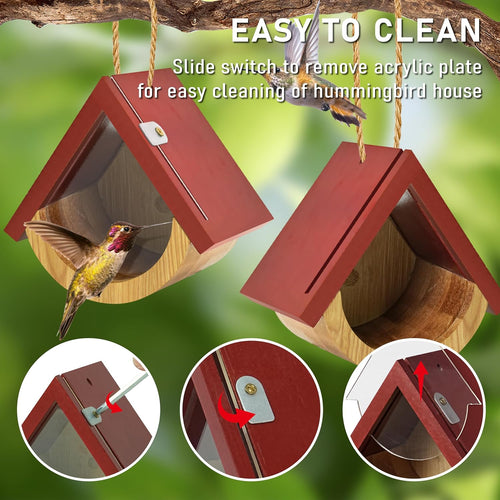 2-Pack Wooden Hummingbird Houses with Viewing Window