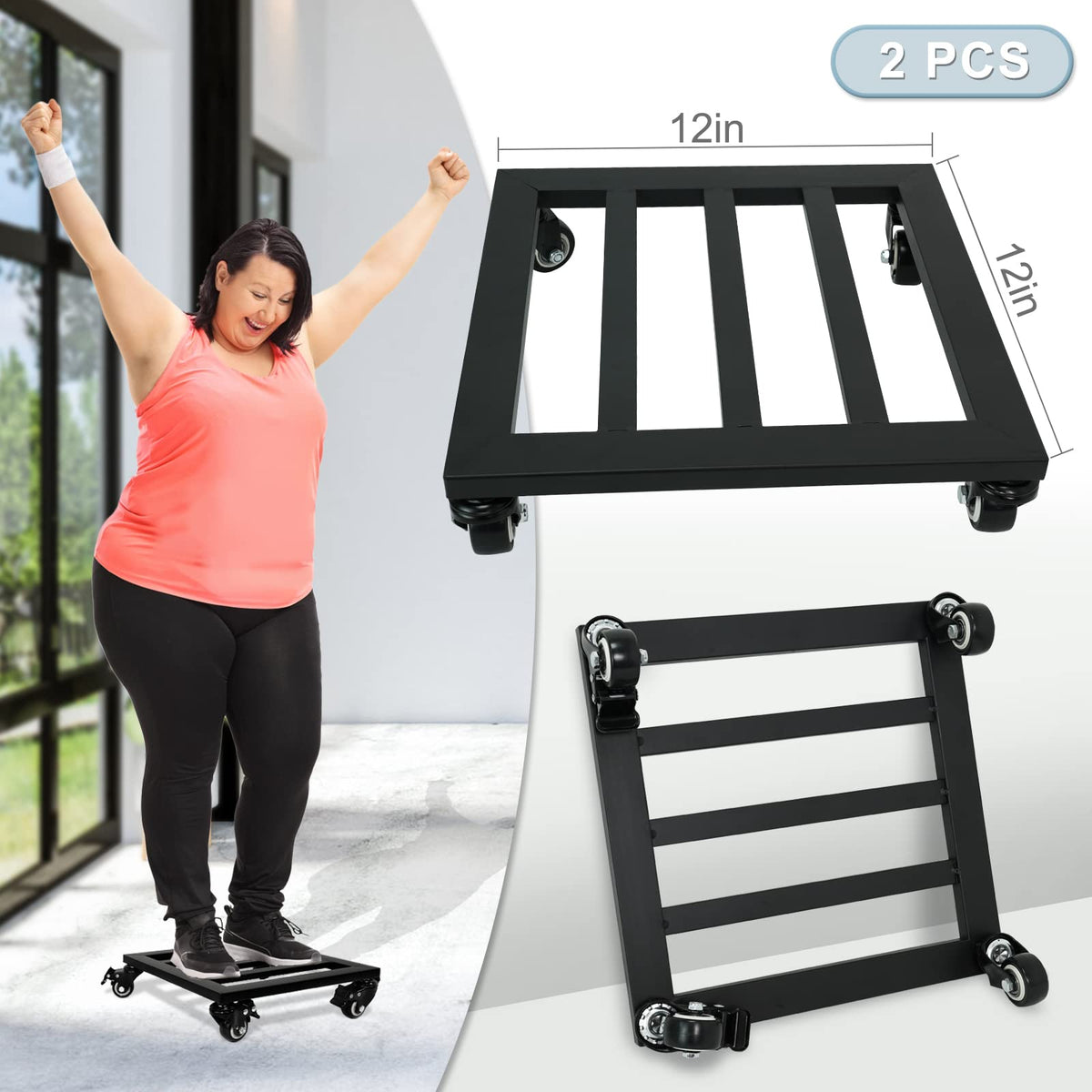 2-Pack 12-Inch Metal Plant Caddies with Wheels