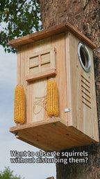 Wooden Squirrel House with Dual Corn Feeder