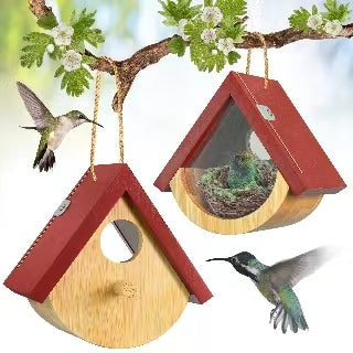 2-Pack Wooden Hummingbird Houses with Viewing Window
